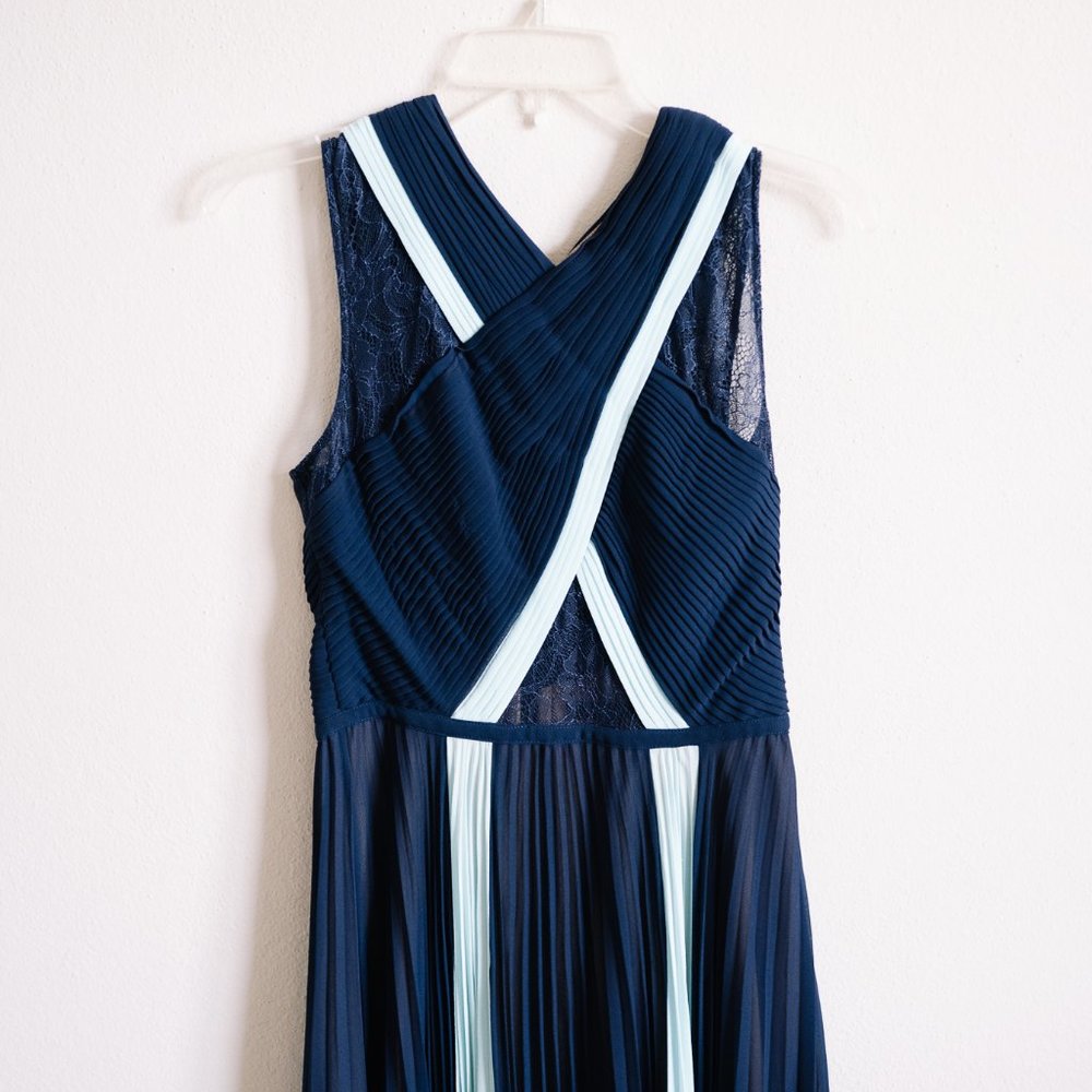 BCBG MAXAZRIA Maxi Pleated Evening Gown with Subtle Transparencies - Size 6